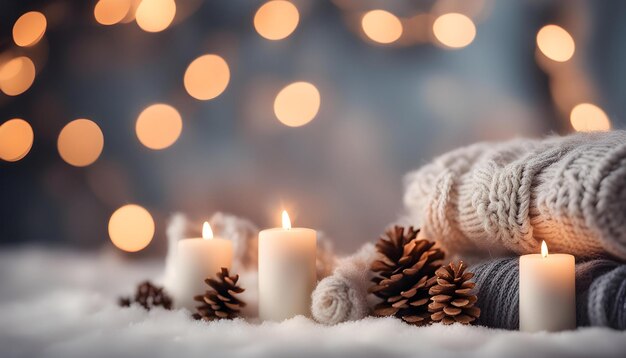 una vela y una vela con un árbol de Navidad en el fondo