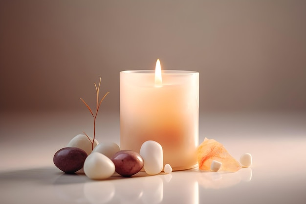 Una vela con una vela blanca y un racimo de uvas blancas.
