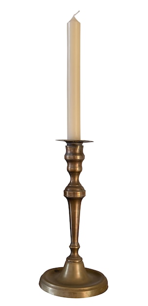 Vela vintage isolada e castiçal em um fundo branco