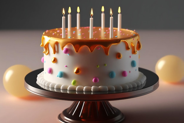 Velas acesas sobre o delicioso bolo de aniversário