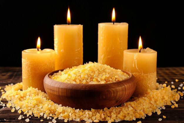 Velas ardentes e kit de tratamento de spa com sal de banho