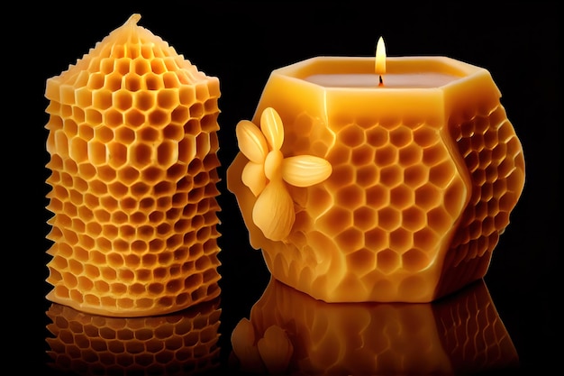 Velas aromáticas de cera de miel hechas a mano en el interior Generative Ai