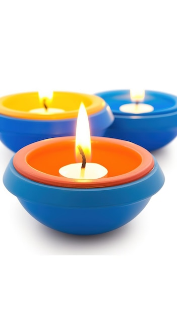 Velas en azul y naranja con una llama en el medio.