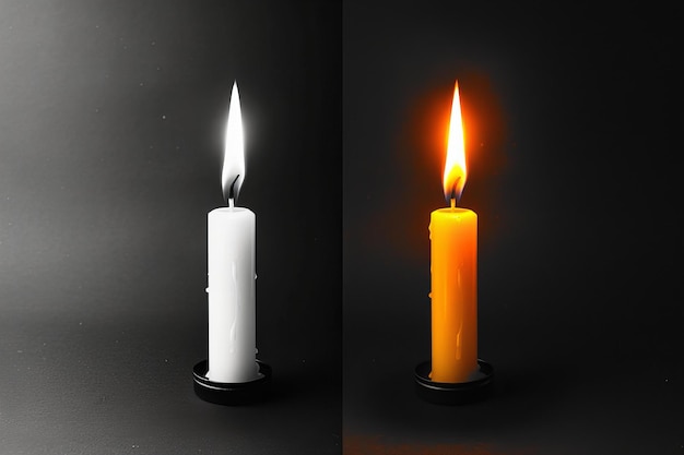 Foto las velas blancas y amarillas arden contra un fondo oscuro