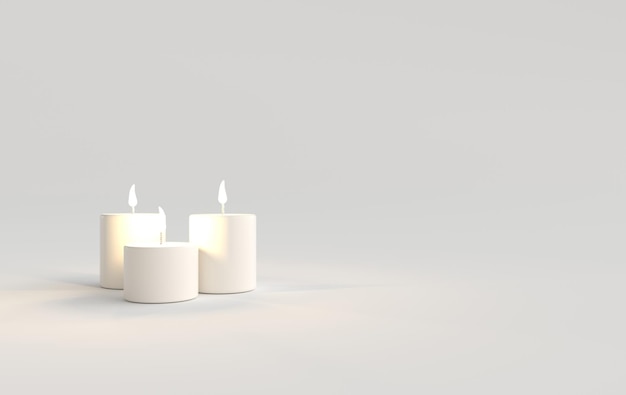 Velas brancas na renderização 3d de fundo branco