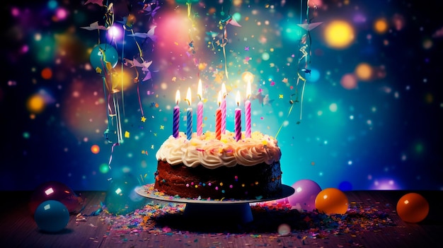 velas coloridas de aniversário e bolo colorido