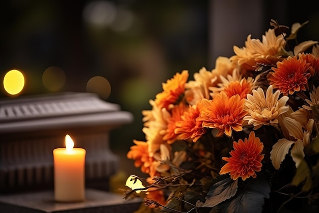 Velas com flores para decoração no dia dos mortos
