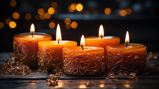 velas com velas queimadas e fundo desfocado fundo de férias de Natal