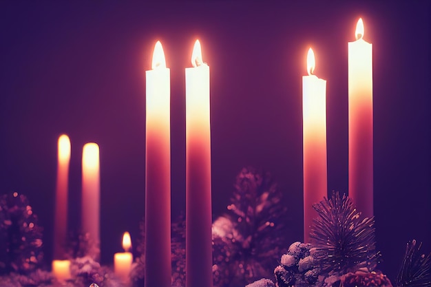 Velas de decoração de natal em um fundo escuro