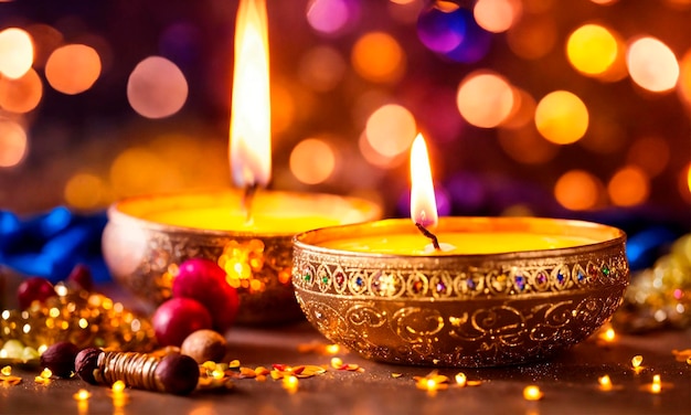 velas y decoraciones para Diwali enfoque selectivo