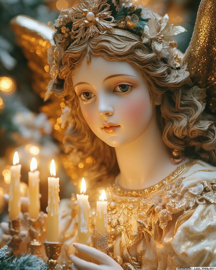 Las velas decorativas angélicas de Navidad iluminan a los ángeles serenos