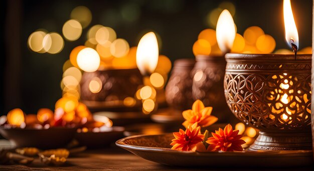 Foto las velas de diwali en una mesa