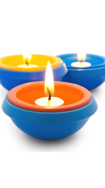 Velas em azul e laranja com uma chama no meio