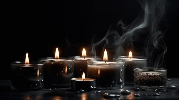 Velas encendidas en un ai generativo de fondo oscuro