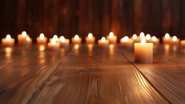 velas encendidas en el fondo del piso de madera