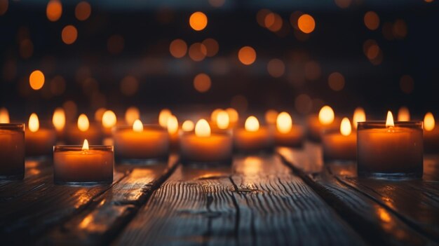 velas encendidas en el fondo del piso de madera