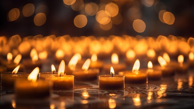 velas encendidas en el fondo del piso de madera