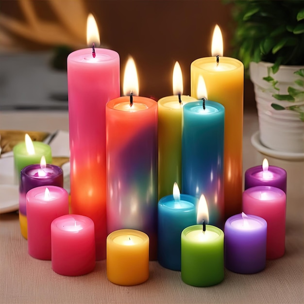 velas y flores de coloresvelas con diferentes colores