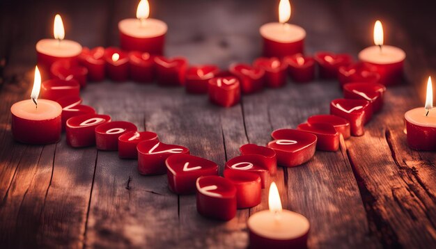 velas en forma de corazón con la palabra amor en el medio