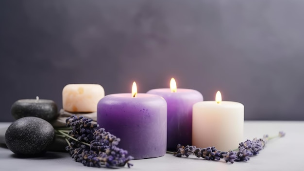 Velas y lavanda en una mesa