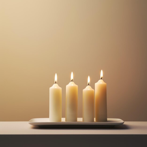 Velas en una mesa con fondo beige ai