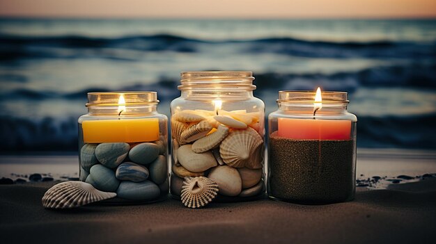 velas na praia com uma vela no meio