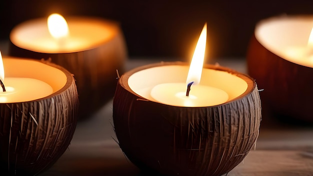 Velas naturais feitas à mão em coco