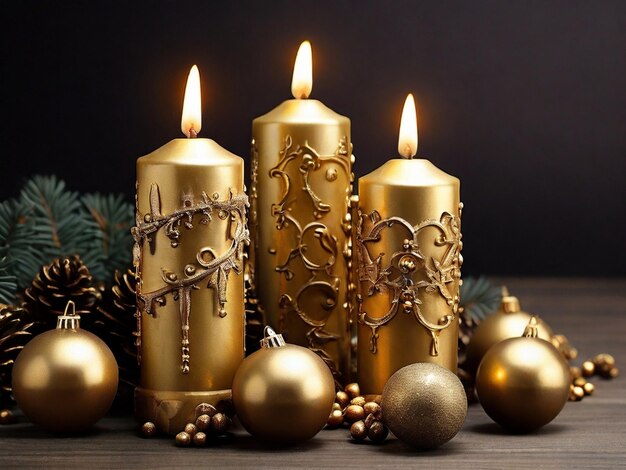 Foto velas de navidad con decoración dorada