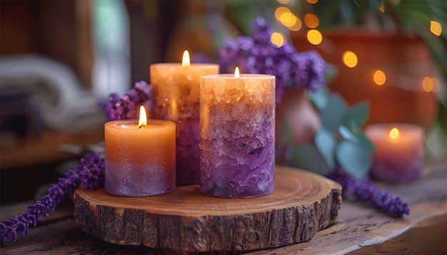 Velas púrpuras signos del zodiaco astrología y velas ardientes efecto de tono de color misterio espiritual