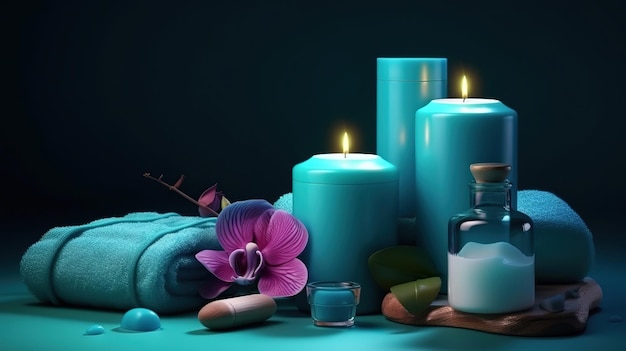 Velas con trópico rosas flores spa relajante Generativo Ai