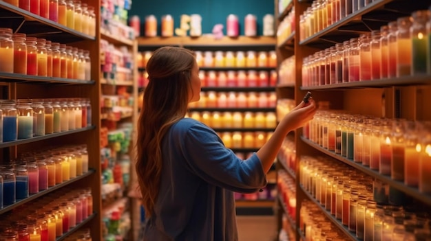 Velas a la venta en una tienda de decoración de interiores Velas aromáticas de colores variados en gran formato IA generativa