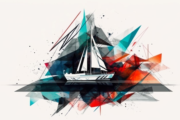 Foto veleiro colorido no mar impressão abstrata generativa ai
