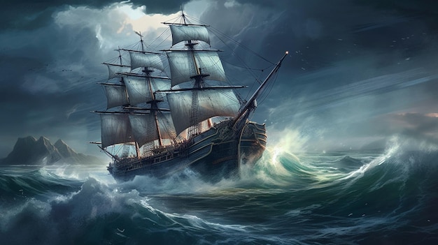 Foto veleiro em seagenerative ai tempestuoso