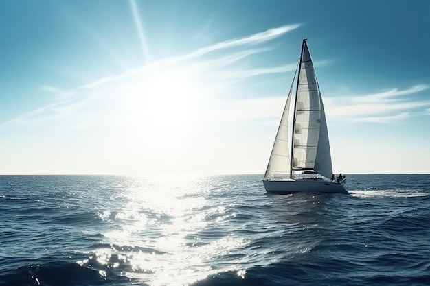 Veleiro no mar sob a luz solar viagem de aventura de verão de luxo gerada por IA
