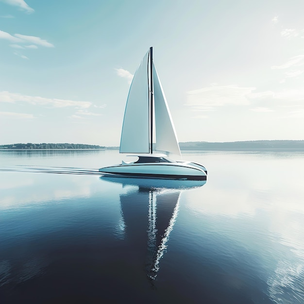 Foto un velero está en el agua con el cielo en el fondo