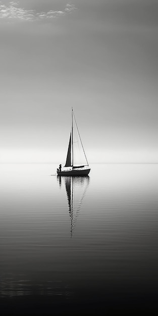 Un velero en el agua con un hombre de pie sobre él.