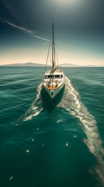 velero arafed en mar abierto con un sol brillando ai generativa