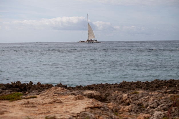 Velero en bayahibe en el horizonte durante el día.