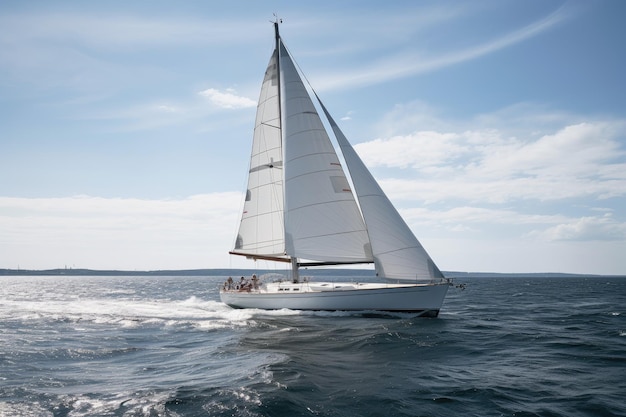 Velero de crucero con velas blancas ondeando en el viento creado con ai generativo