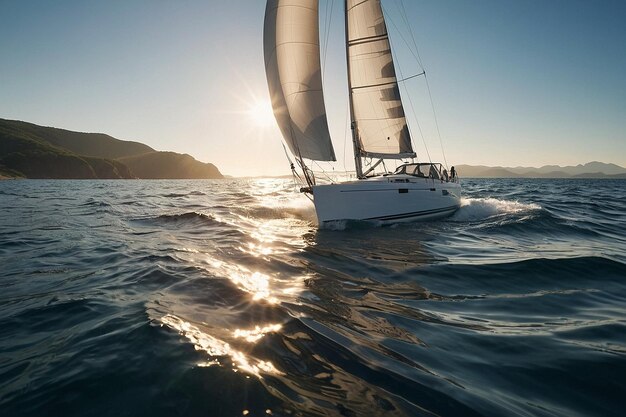 El velero se desliza bajo el sol brillante