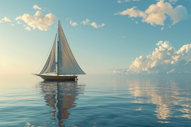 Un velero de época navegando en aguas azules tranquilas