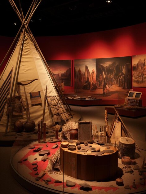 Foto un velero está en exhibición en un museo con otros artículos