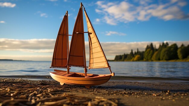 velero de madera en la arena en un día de verano