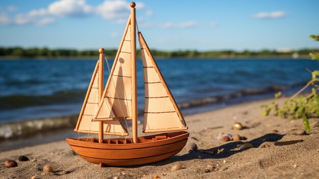 Foto velero de madera en la arena en un día de verano