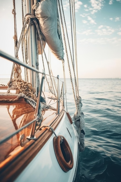 Un velero en el mar con la vela abajo y el cielo de fondo