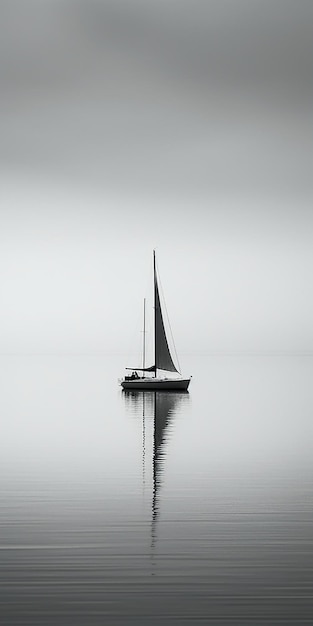 Un velero se recorta contra un cielo brumoso.