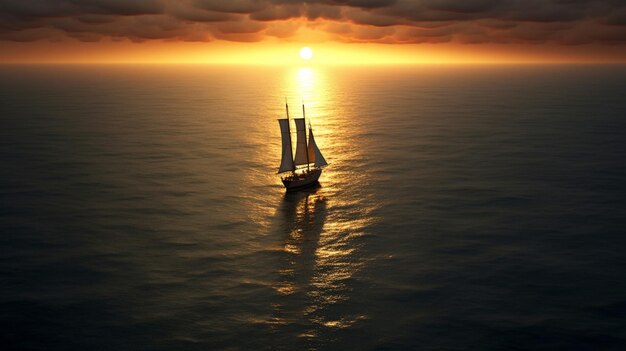 Un velero solitario atraviesa el vasto mar