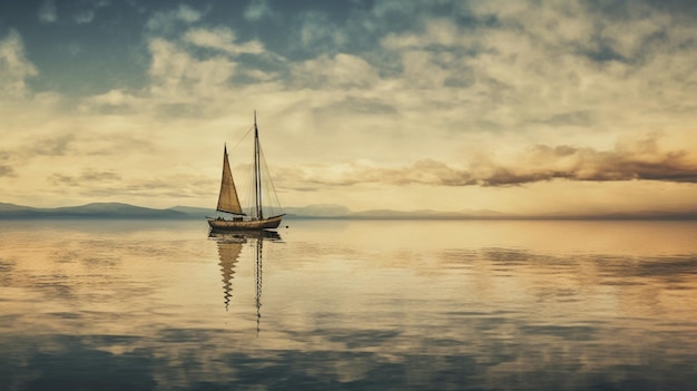 Foto un velero solitario flotando en el puerto