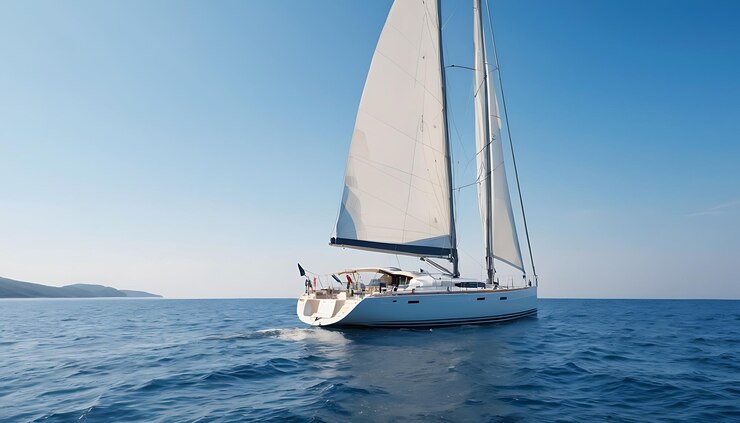 Foto un velero con una vela blanca está navegando por el agua