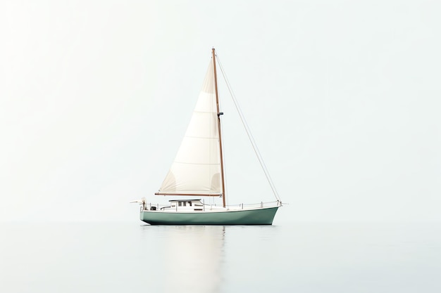 Foto un velero con una vela blanca flota en el agua.